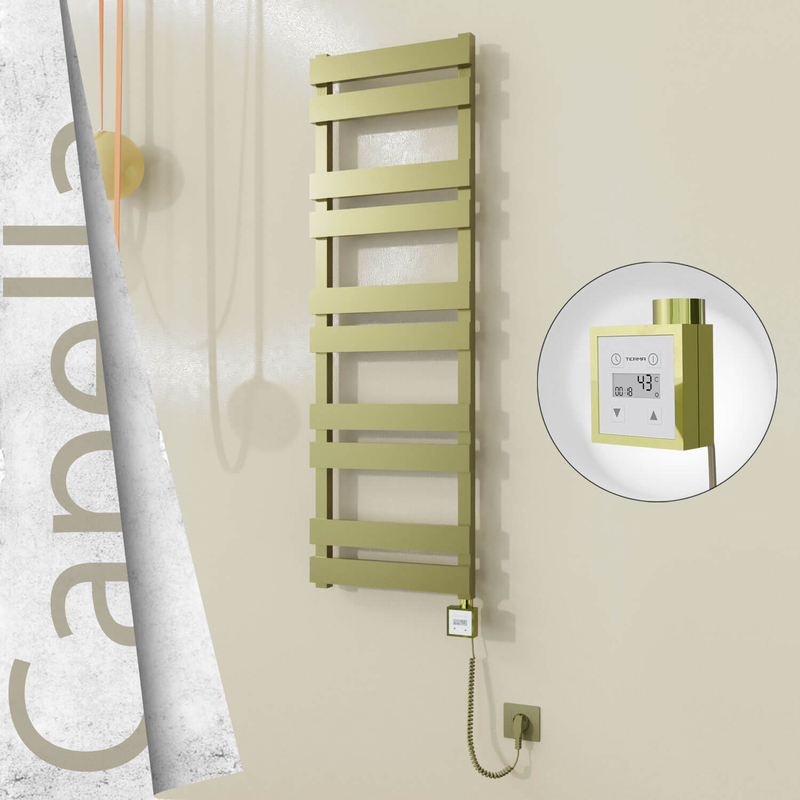 CAPELLA Elektrikli Paslanmaz Çelik Havlupan 400x1260 Satine Altın (KTX3 Termostat) 300W Spiral Kablolu