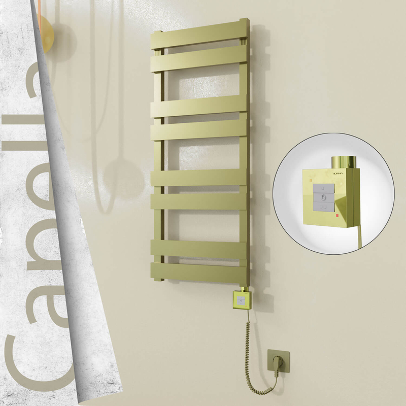 CAPELLA Elektrikli Paslanmaz Çelik Havlupan 400x990 Satine Altın (KTX1 Termostat) 300W Spiral Kablolu