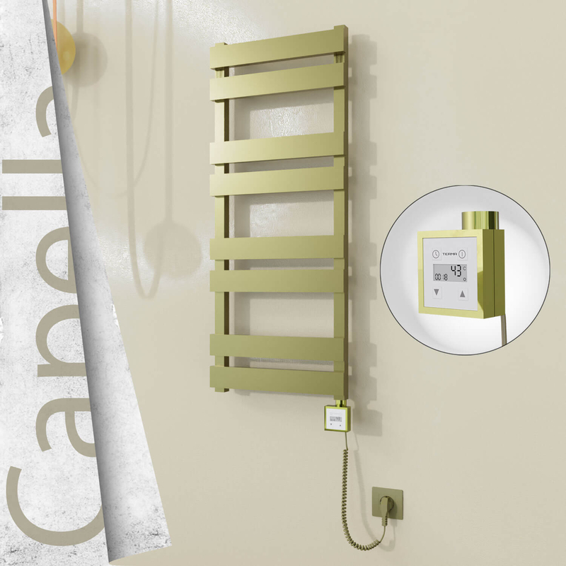 CAPELLA Elektrikli Paslanmaz Çelik Havlupan 400x990 Satine Altın (KTX3 Termostat) 300W Spiral Kablolu