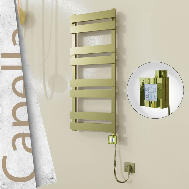 CAPELLA Elektrikli Paslanmaz Çelik Havlupan 400x990 Satine Altın (KTX4 Termostat) 300W Spiral Kablolu