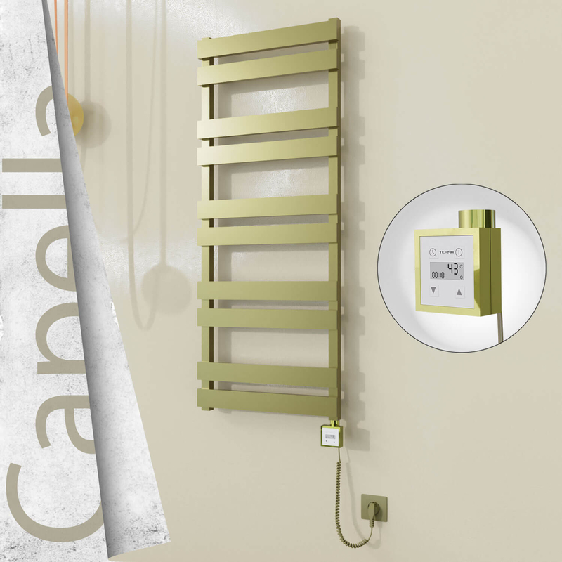 CAPELLA Elektrikli Paslanmaz Çelik Havlupan 500x1260 Satine Altın (KTX3 Termostat) 600W Spiral Kablolu