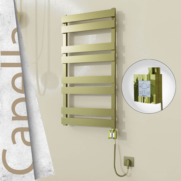 Radiva - Capella Elektrikli Paslanmaz Çelik Havlupan 500x990 Satine Altın (KTX4 Termostat) 300W Spiral Kablolu