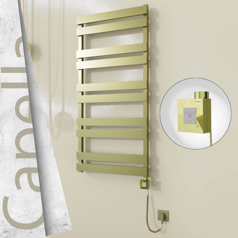 CAPELLA Elektrikli Paslanmaz Çelik Havlupan 600x1260 Satine Altın (KTX1 Termostat) 600W Spiral Kablolu