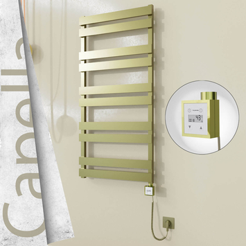 Radiva - Capella Elektrikli Paslanmaz Çelik Havlupan 600x1260 Satine Altın (KTX3 Termostat) 600W Spiral Kablolu