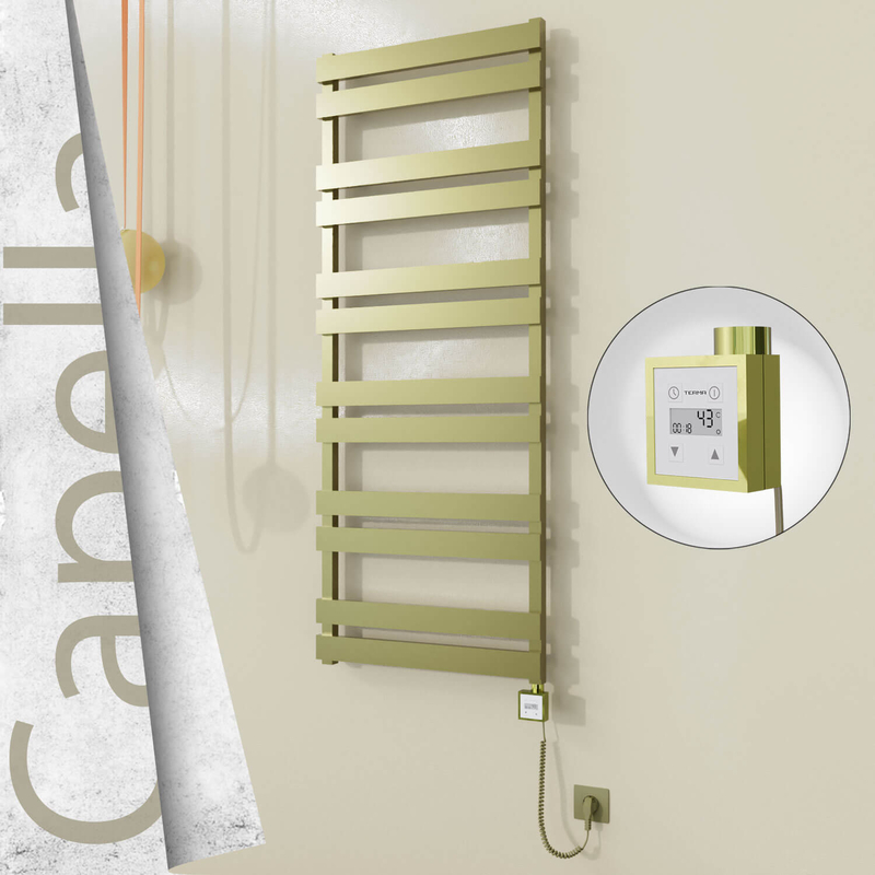 CAPELLA Elektrikli Paslanmaz Çelik Havlupan 600x1530 Satine Altın (KTX3 Termostat) 600W Spiral Kablolu