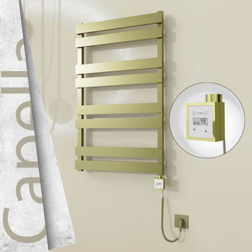 Radiva - Capella Elektrikli Paslanmaz Çelik Havlupan 600x990 Satine Altın (KTX3 Termostat) 300W Spiral Kablolu