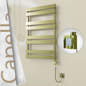 Radiva - Capella Elektrikli Paslanmaz Çelik Havlupan 600x990 Satine Altın (KTX4 Termostat) 300W Spiral Kablolu