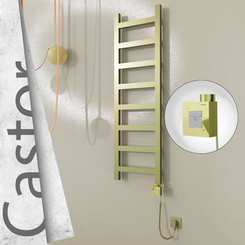 Radiva - Castor Elektrikli Paslanmaz Çelik Havlupan 400x1300 Satine Altın (KTX1 Termostat) 300W Spiral Kablolu