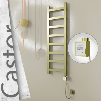 Radiva - Castor Elektrikli Paslanmaz Çelik Havlupan 400x1300 Satine Altın (KTX3 Termostat) 300W Spiral Kablolu
