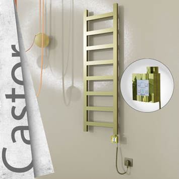 Radiva - Castor Elektrikli Paslanmaz Çelik Havlupan 400x1300 Satine Altın (KTX4 Termostat) 300W Spiral Kablolu