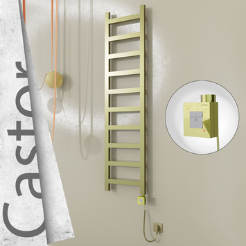 Radiva - Castor Elektrikli Paslanmaz Çelik Havlupan 400x1620 Satine Altın (KTX1 Termostat) 300W Spiral Kablolu