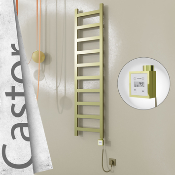 Radiva - Castor Elektrikli Paslanmaz Çelik Havlupan 400x1620 Satine Altın (KTX3 Termostat) 300W Spiral Kablolu