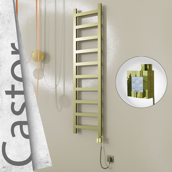 Radiva - Castor Elektrikli Paslanmaz Çelik Havlupan 400x1620 Satine Altın (KTX4 Termostat) 300W Spiral Kablolu