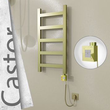 Radiva - Castor Elektrikli Paslanmaz Çelik Havlupan 400x820 Satine Altın (KTX1 Termostat) 200W Spiral Kablolu