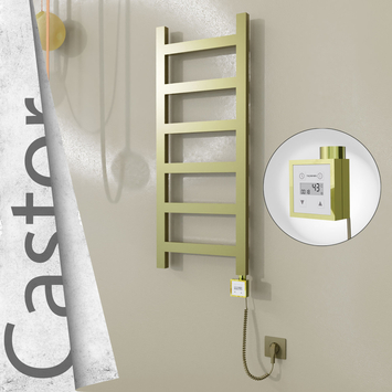 Radiva - Castor Elektrikli Paslanmaz Çelik Havlupan 400x980 Satine Altın (KTX3 Termostat) 200W Spiral Kablolu