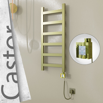 Radiva - Castor Elektrikli Paslanmaz Çelik Havlupan 400x980 Satine Altın (KTX4 Termostat) 200W Spiral Kablolu