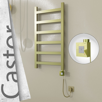 Radiva - Castor Elektrikli Paslanmaz Çelik Havlupan 500x980 Satine Altın (KTX1 Termostat) 300W Spiral Kablolu