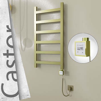 Radiva - Castor Elektrikli Paslanmaz Çelik Havlupan 500x980 Satine Altın (KTX3 Termostat) 300W Spiral Kablolu