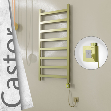 Radiva - Castor Elektrikli Paslanmaz Çelik Havlupan 600x1300 Satine Altın (KTX1 Termostat) 300W Spiral Kablolu
