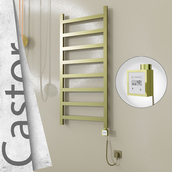 Radiva - Castor Elektrikli Paslanmaz Çelik Havlupan 600x1300 Satine Altın (KTX3 Termostat) 300W Spiral Kablolu