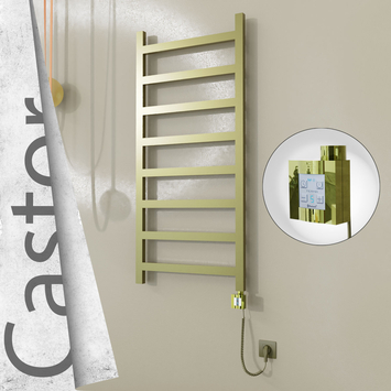 Radiva - Castor Elektrikli Paslanmaz Çelik Havlupan 600x1300 Satine Altın (KTX4 Termostat) 300W Spiral Kablolu