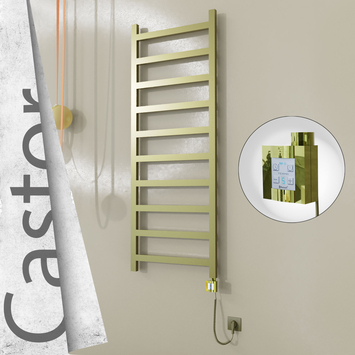 Radiva - Castor Elektrikli Paslanmaz Çelik Havlupan 600x1620 Satine Altın (KTX4 Termostat) 600W Spiral Kablolu