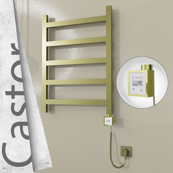 Radiva - Castor Elektrikli Paslanmaz Çelik Havlupan 600x820 Satine Altın (KTX3 Termostat) 200W Spiral Kablolu