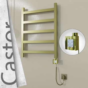 Radiva - Castor Elektrikli Paslanmaz Çelik Havlupan 600x820 Satine Altın (KTX4 Termostat) 200W Spiral Kablolu