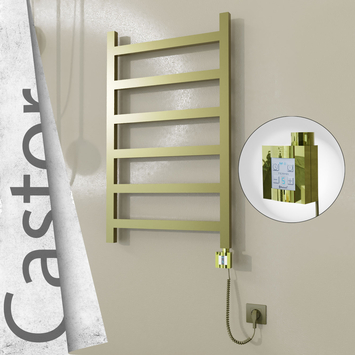 Radiva - Castor Elektrikli Paslanmaz Çelik Havlupan 600x980 Satine Altın (KTX4 Termostat) 300W Spiral Kablolu