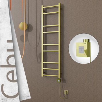 Radiva - Cebu Elektrikli Paslanmaz Çelik Havlupan 400x1395 Satine Altın (KTX1 Termostat) 200W Spiral Kablolu