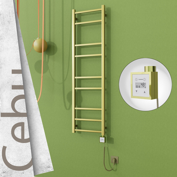 Radiva - Cebu Elektrikli Paslanmaz Çelik Havlupan 400x1395 Satine Altın (KTX3 Termostat) 200W Spiral Kablolu