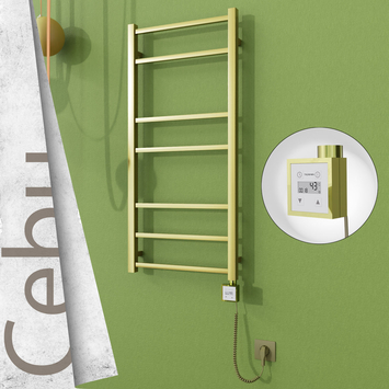 Radiva - Cebu Elektrikli Paslanmaz Çelik Havlupan 500x1050 Satine Altın (KTX3 Termostat) 200W Spiral Kablolu