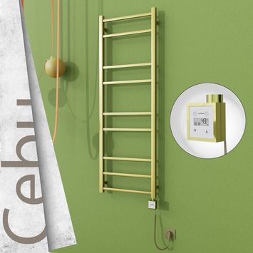 Radiva - Cebu Elektrikli Paslanmaz Çelik Havlupan 500x1395 Satine Altın (KTX3 Termostat) 300W Spiral Kablolu