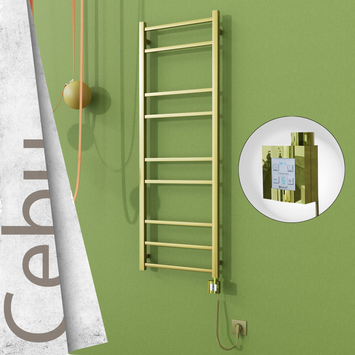  - CEBU Elektrikli Paslanmaz Çelik Havlupan 500x1395 Satine Altın (KTX4 Termostat) 300W Spiral Kablolu