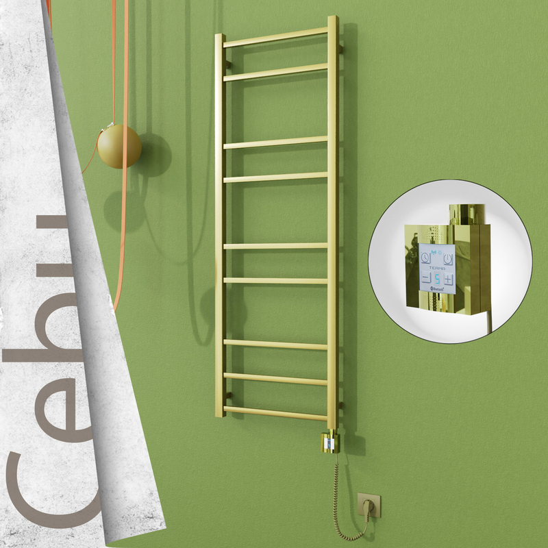 CEBU Elektrikli Paslanmaz Çelik Havlupan 500x1395 Satine Altın (KTX4 Termostat) 300W Spiral Kablolu