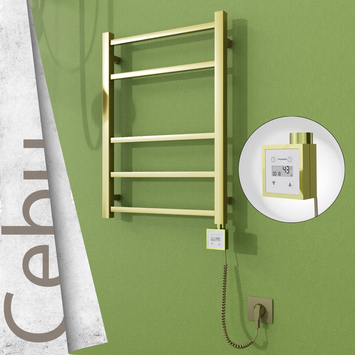 Radiva - Cebu Elektrikli Paslanmaz Çelik Havlupan 500x705 Satine Altın (KTX3 Termostat) 200W Spiral Kablolu