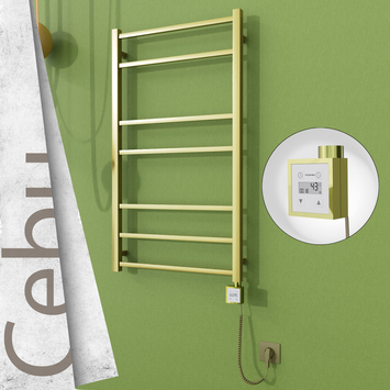 Radiva - Cebu Elektrikli Paslanmaz Çelik Havlupan 600x1050 Satine Altın (KTX3 Termostat) 200W Spiral Kablolu