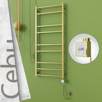 Radiva - Cebu Elektrikli Paslanmaz Çelik Havlupan 600x1395 Satine Altın (KTX3 Termostat) 300W Spiral Kablolu