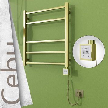 Radiva - Cebu Elektrikli Paslanmaz Çelik Havlupan 600x705 Satine Altın (KTX3 Termostat) 200W Spiral Kablolu