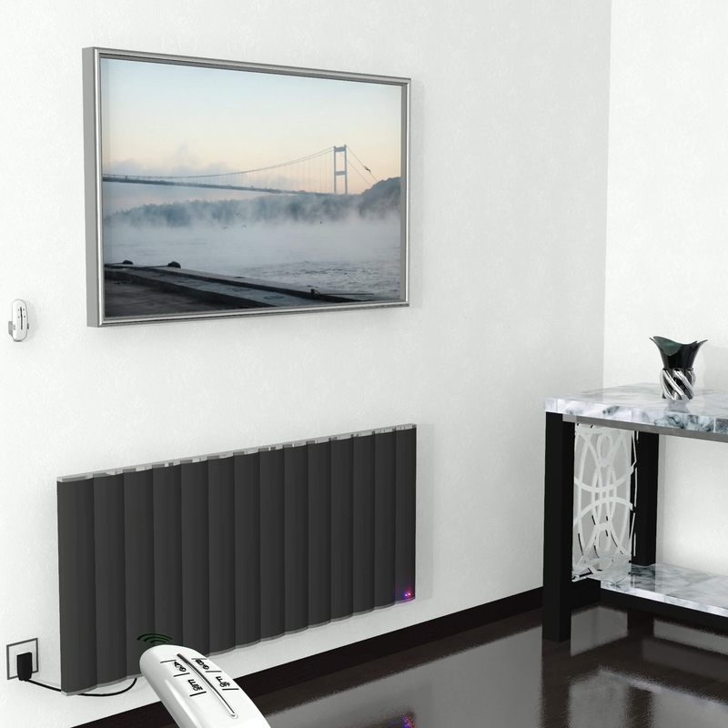 Radiateur électrique en aluminium 600x1400 Anthracite 1400W Télécommande