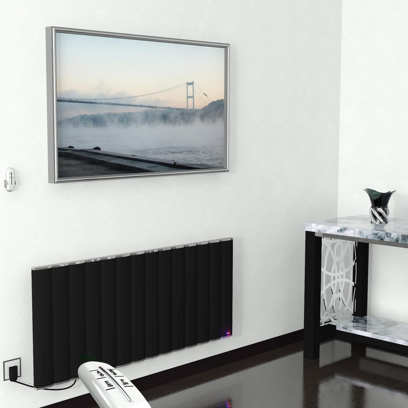 Elektrikli Alüminyum Radyatör 1400 Watt 600x1400 Siyah Uzaktan Kumandalı