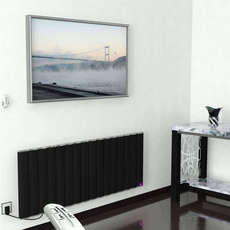 Elektrikli Alüminyum Radyatör 1600 Watt 600x1600 Siyah Uzaktan Kumandalı
