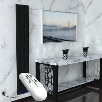  - Elektrikli Alüminyum Radyatör 600 Watt 1800x300 Mat Siyah Uzaktan Kumandalı