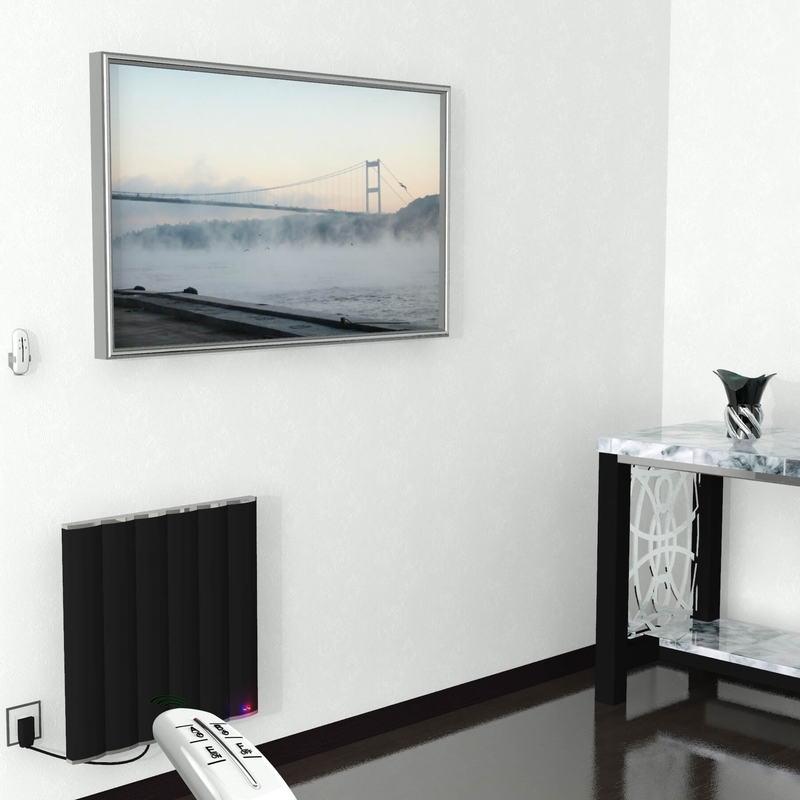 Elektrikli Alüminyum Radyatör 600 Watt 600x600 Siyah Uzaktan Kumandalı