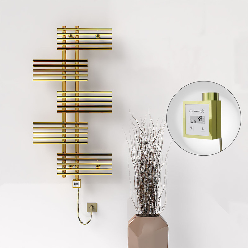 FIJI Electric Towel Warmer 650x1250 Gold (KTX3 Thermostat) 300W Spiral Cable