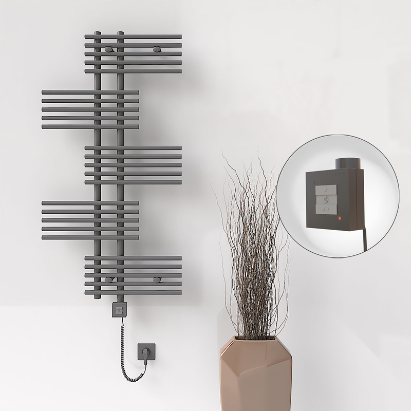 FIJI Electric Towel Warmer 650x1250 Anthracite (KTX1 Thermostat) 600W Spiral Cable