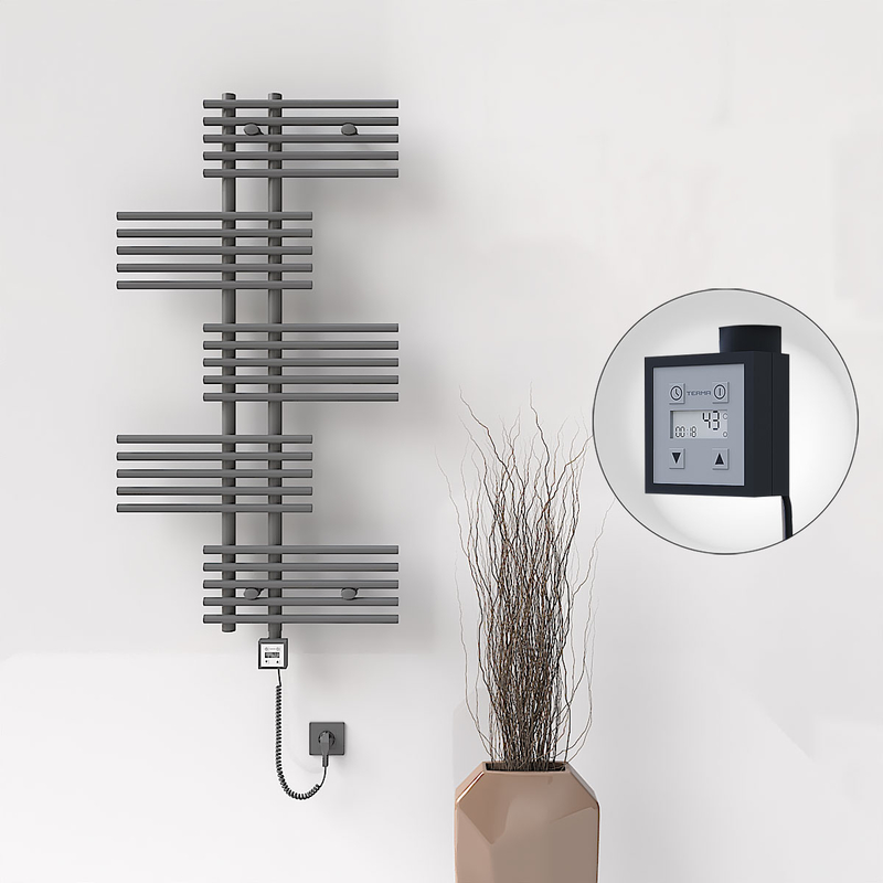 FIJI Electric Towel Warmer 650x1250 Anthracite (KTX3 Thermostat) 600W Spiral Cable