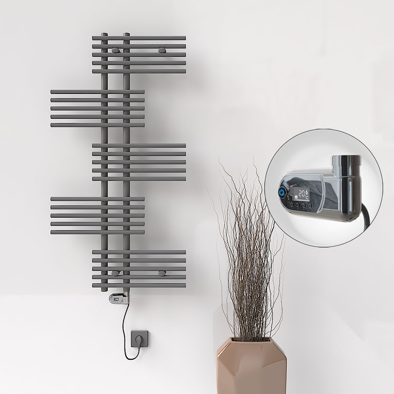 FIJI Electric Towel Warmer 650x1250 Anthracite (Thesis Thermostat) 600W