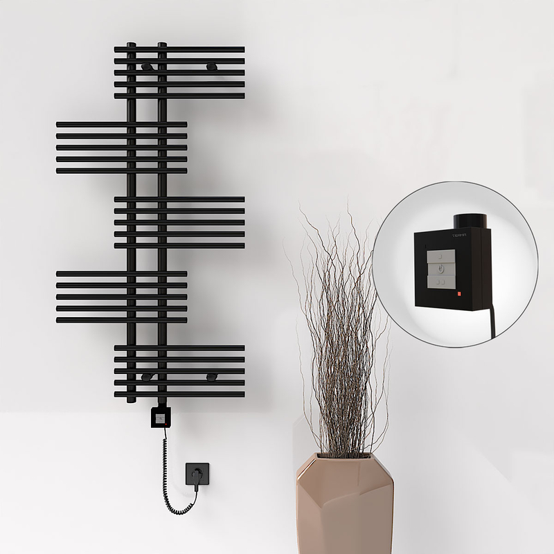 Fiji Sèche Serviettes Electrique 650x1250 Noir mat Ktx1 1000 Watt Câble en spirale