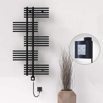 Radiva - FIJI Electric Towel Warmer 650x1250 Black Matt (KTX4 Thermostat) 600W Spiral Cable